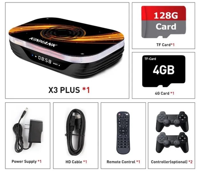Эмулятор, супер ТВ-приставка Kinhank x3 plus (64 bit): 95000+ игр (128Гб)