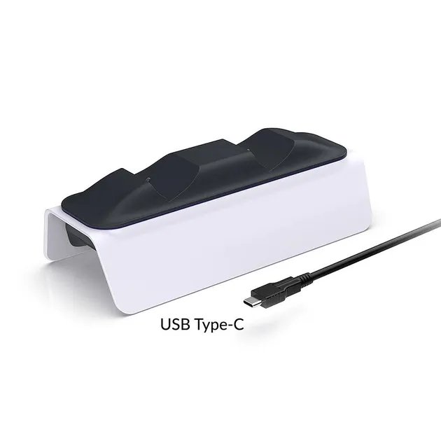 Двойная зарядная dock станция DOBE подставка для двух геймпадов DualSense консоли Sony PlayStation 5 (PS5 / PS5 Digital Edition) c LED подсветкой статуса зарядки контроллера, джойстика