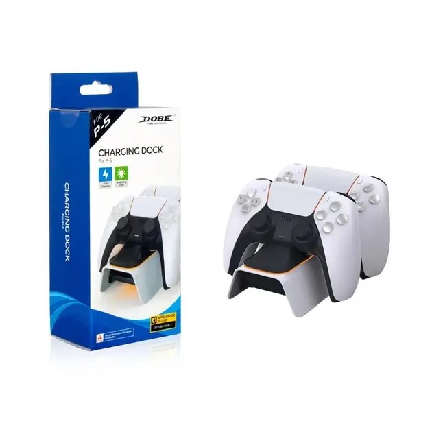 Двойная зарядная dock станция DOBE подставка для двух геймпадов DualSense консоли Sony PlayStation 5 (PS5 / PS5 Digital Edition) c LED подсветкой статуса зарядки контроллера, джойстика