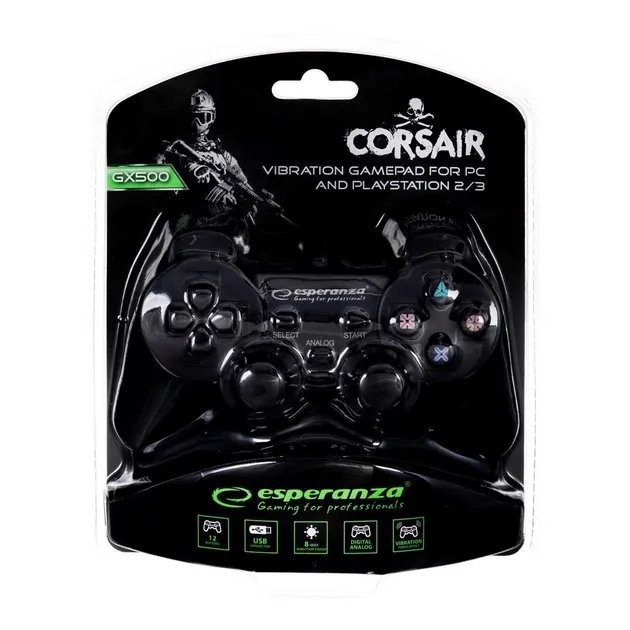 Проводной геймпад Esperanza Vibration PC/PS2/PS3 Black (EG106)