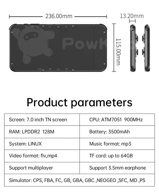 Игровая приставка (Портативная игровая консоль) c 32GB памяти для 3500 игр на процессоре семейства Ipad A9 с экраном 7 дюйма XPRO PSP 70