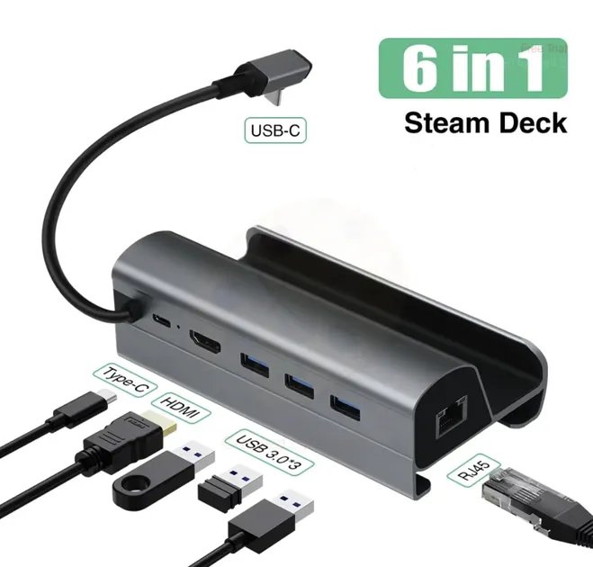 Док-станция 6 в 1 VKTECH HC86 для Steam Deck / LAN / HDMI / USB / Grey