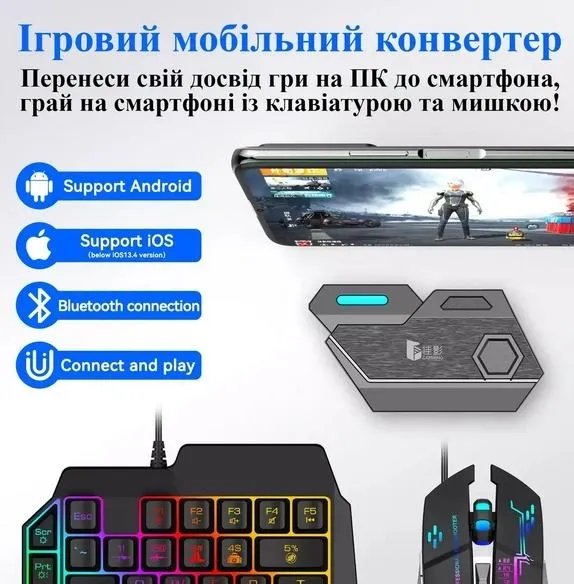 Конвертер Mix Elite беспроводной игровой адаптер переходник для клавиатуры и мыши смартфона андроид