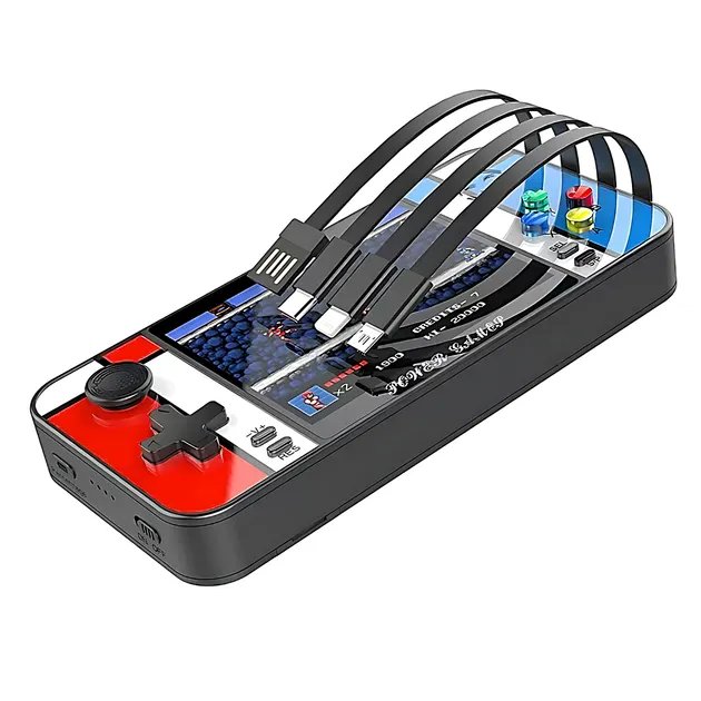УМБ, повербанк с 4 кабелями и играми 500в1, Power Bank D41 + игровая приставка, 8000mAh (black)
