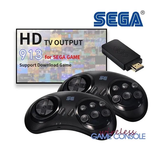 Игровая консоль приставка беспроводная портативная SEGA Y2 SG Bluetooth на 900 игр 2 джойстика (474504-Prob) Черная