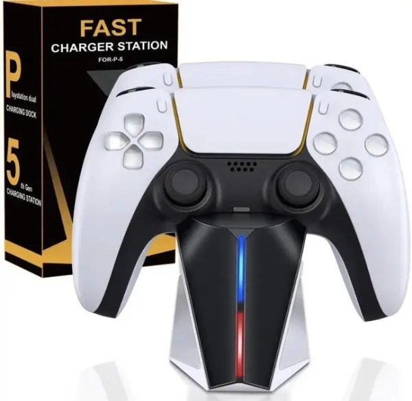 Зарядка для джойстика PS5 Beboncool Док Станция для PlayStation 5 PS5 DualSense на 2 геймпада с LED подсветкой P5 Белый