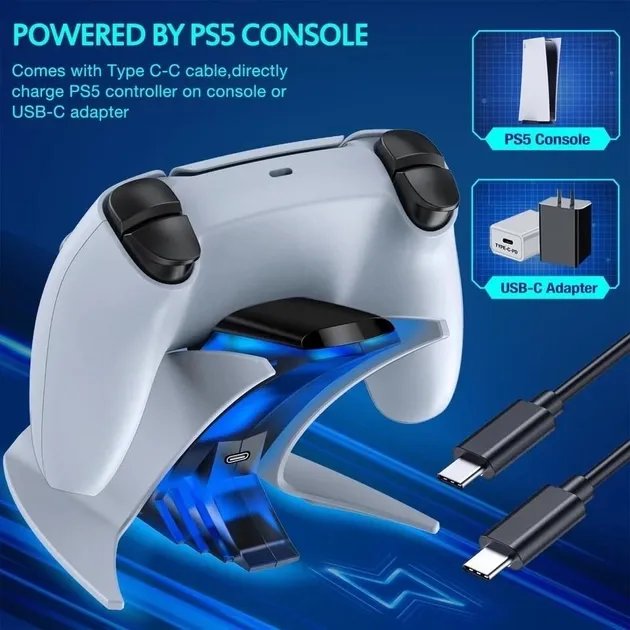 Зарядка для джойстика PS 5 Dobe Док Станция для PlayStation 5 PS 5 DualSense на 2 геймпада с LED подсветкой P5V Серый