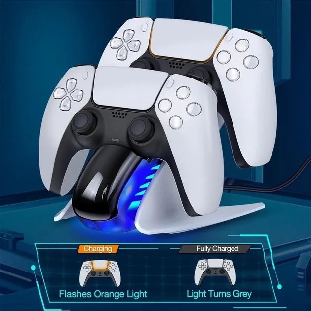 Зарядка для джойстика PS 5 Dobe Док Станция для PlayStation 5 PS 5 DualSense на 2 геймпада с LED подсветкой P5V Серый