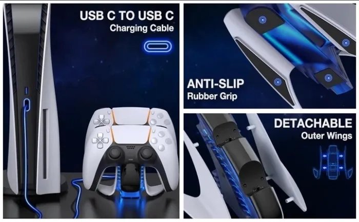Зарядка для джойстика PS 5 Dobe Док Станция для PlayStation 5 PS 5 DualSense на 2 геймпада с LED подсветкой P5V Серый