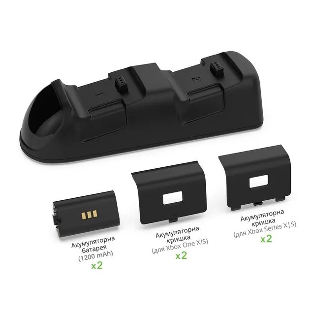 Двойная зарядная dock станция DOBE с двумя аккумуляторными батареями 1200 mAh подставка для геймпадов Microsoft Wireless Controller Xbox Series X|Xbox Series S, Xbox One X/S c LED индикаторами статуса зарядки джойстика