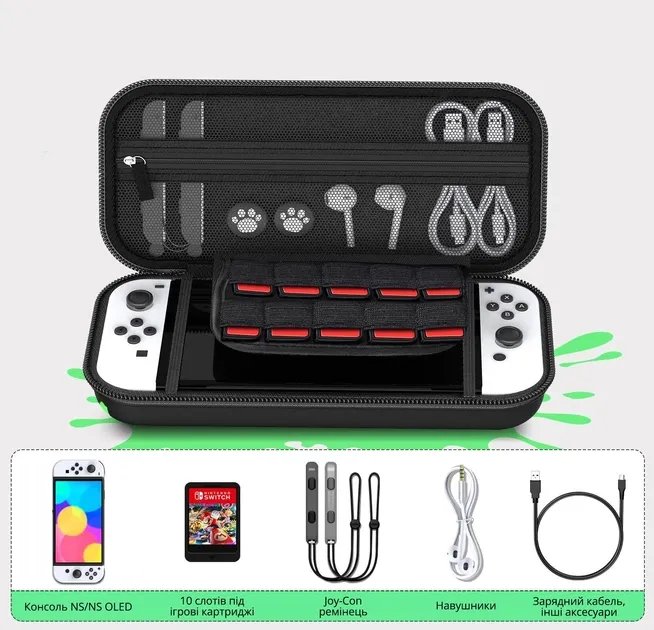 Захисний кейс-чохол BEBONCOOL для ігрової консолі Nintendo Switch / Nintendo Switch OLED, жорсткий футляр для перенесення NS приставки, Joy-Con, слоти для ігрових картриджів