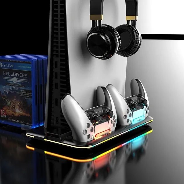 Мультифункциональная вертикальная док-станция с охлаждением и RGB подсветкой для PlayStation 5 PS VR2 Черный