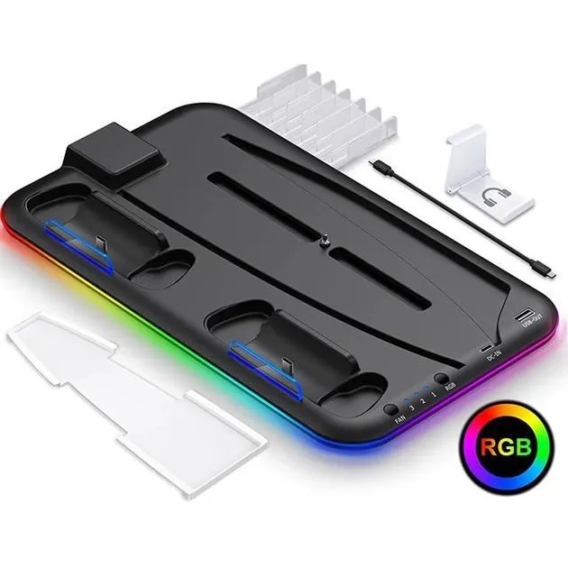 Мультифункциональная вертикальная док-станция с охлаждением и RGB подсветкой для PlayStation 5 PS VR2 Черный