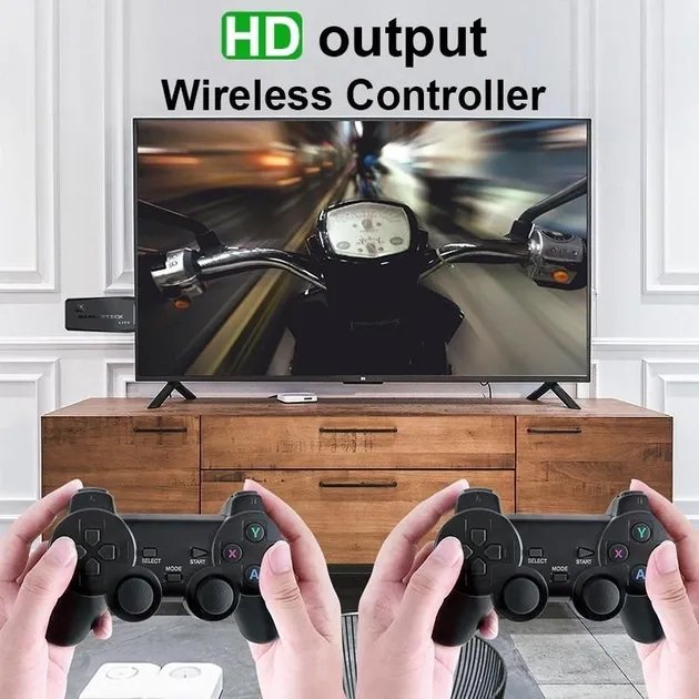 Игровая приставка M8 64gb Mini Game Stick 4K HDMI + 2 беспроводных джойстика, консоль для телевизора