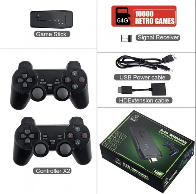 Игровая приставка M8 64gb Mini Game Stick 4K HDMI + 2 беспроводных джойстика, консоль для телевизора
