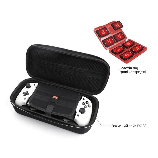 Защитный кейс-чехол и геймпад DOBE для консоли Nintendo Switch / NS OLED, слоты под игровые картриджи, USB Type-C зарядка Power Delivery (PD) контроллер, джойстик