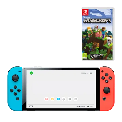 Набор Консоль Nintendo Switch OLED Model HEG-001 64GB Blue Red + Игра Minecraft Русская Озвучка