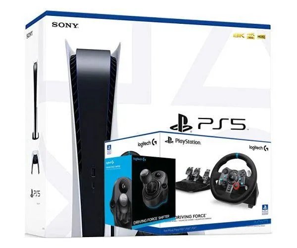 Sony PlayStation 5 White 825Gb + Руль и педали Logitech G29 Driving Force Racing Wheel + Рычаг переключения передач Logitech G Driving Force Shifter