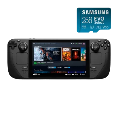 Набор Консоль Valve Steam Deck 256GB Black + Карта Памяти Samsung EVOSelect UHS-I U3 V30 A2 + SD adapter Blue