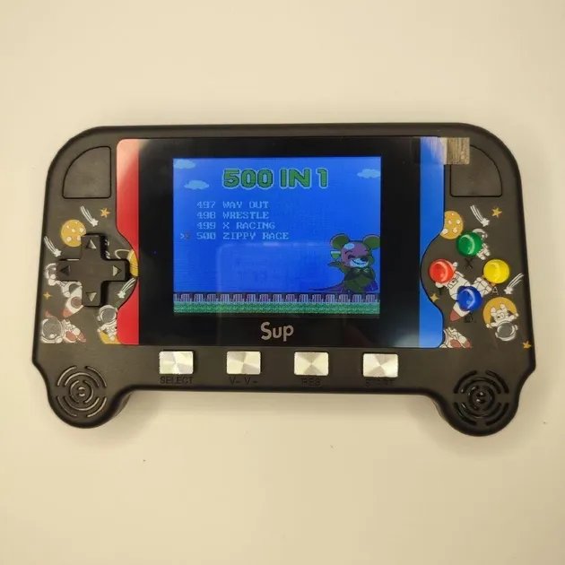 Портативная игровая консоль Sup Game Box Power 3,5 дюйма 16/8 Bit Ретро приставка 500 встроенных игр Черная