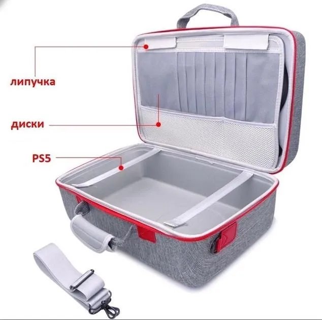 Ударопрочная, водонепроницаемая Сумка Кейс YouWin для переноски: консоли PS5 PlayStation 5, два геймпада, зарядной станции и наушников, серая