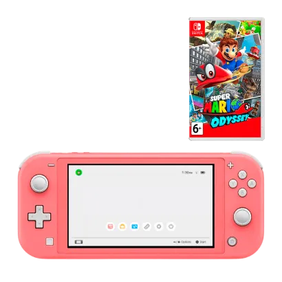 Набор Консоль Nintendo Switch Lite 32GB (045496453176) Coral + Игра Super Mario Odyssey Русские Субтитры