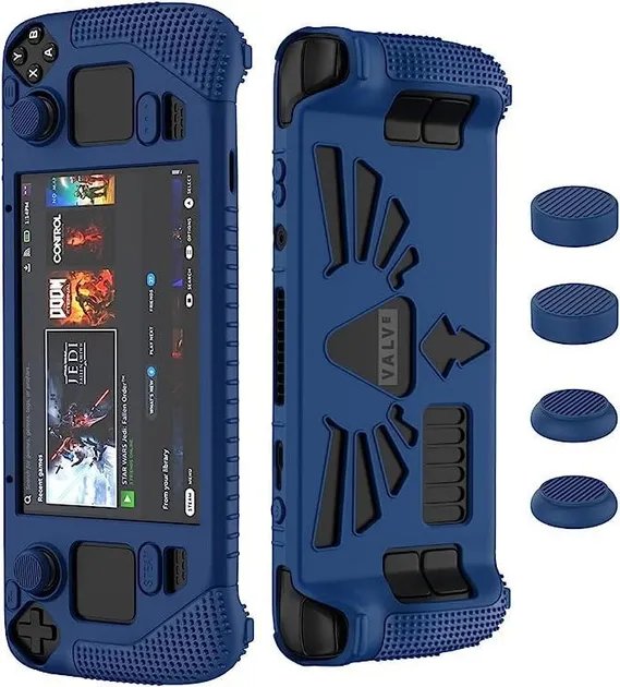 Захисний бампер чохол Zelda для Steam Deck + 4 накладки на стики / Синій