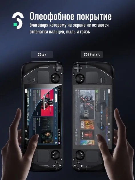 Защитное закаленное 9H стекло SOOMFON с направляющей рамкой для Steam Deck (3 стекла)