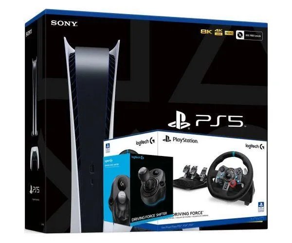 Sony PlayStation 5 White 825Gb Digital Edition + Руль и педали Logitech G29 Driving Force Racing Wheel + Рычаг переключения передач Logitech G Driving Force Shifter