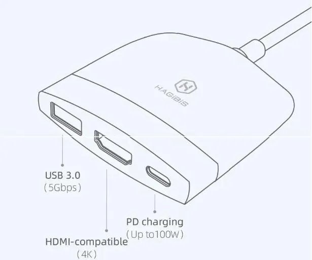 Адаптер переходник Type-C 3.1 - HDMI HAGIBIS USB Hub для ASUS ROG Ally White-Black