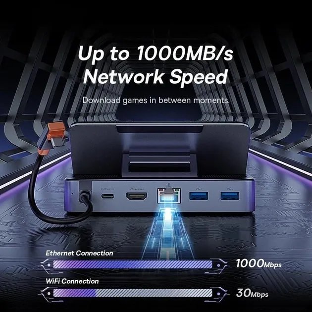 Док-станция Baseus 6в1 100W для Steam Deck|Macbook|iPad|Android (HDMI 4K/ Ethernet/ 3хUSB 3.0/ USB-C 100W)