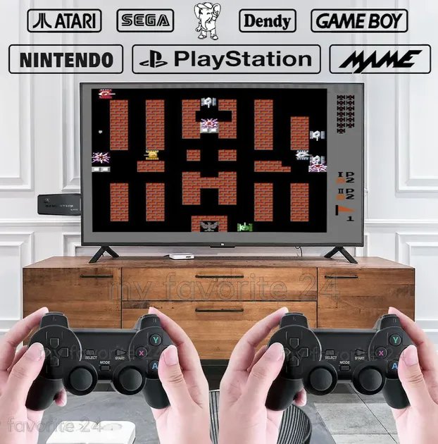 Беспроводная игровая приставка (консоль) LITE GREEN HDMI 3535 игр Dendy Sega Аркадные игры 4K + 2 беспроводных джойстика 235 х 174 х 67 мм черного цвета