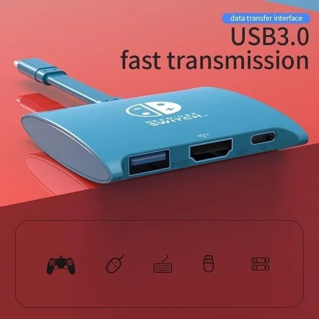 Адаптер 4K HDTV для Nintendo Switch/Macbook/Android/iPad/ПК (синий)