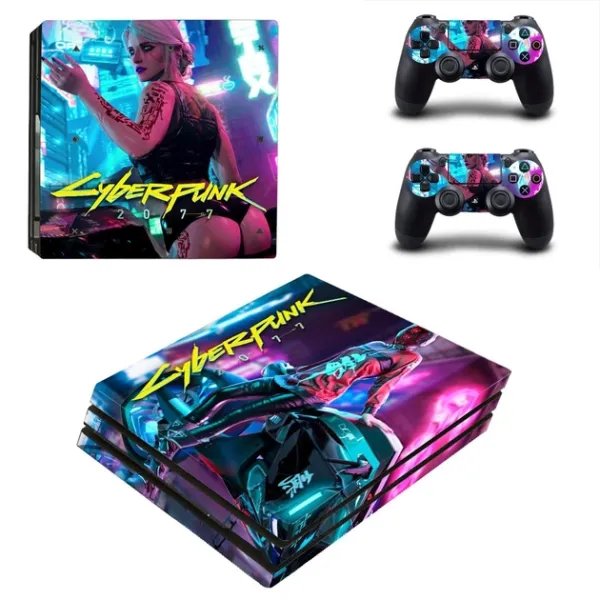 Вінілові наклейки на PS4 PRO та Dualshock Cyberpunk Sony PlayStation 4 Pro ігрова консоль Skin (PV1055)