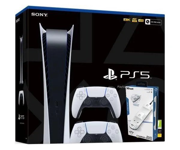 Sony PlayStation 5 White 825Gb Digital Edition + DualSense (White) + Зарядная станция Trust GXT251 Duo Charge Dock
