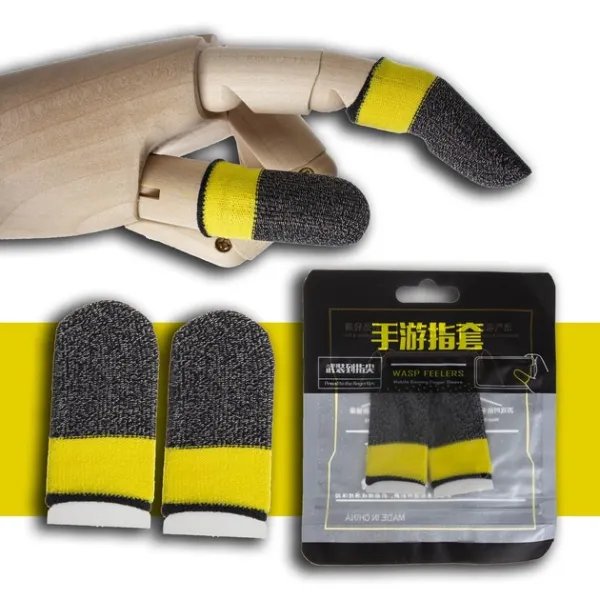 Игровые напальчники нейлон серебряное волокно черно желтые 2 шт для игры на телефоне pubg standoff 2 mobile legends