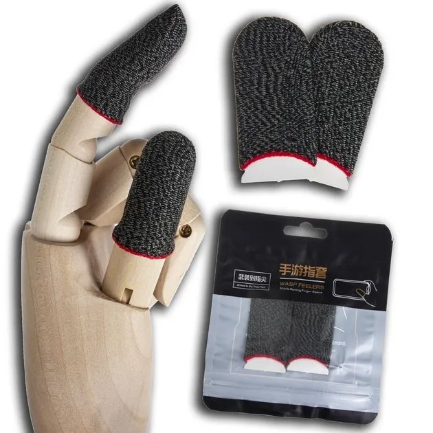 Ігрові напальчники Grey Fiber чорно червоні еластична легка версія 4 шт для гри на телефоні pubg standoff 2