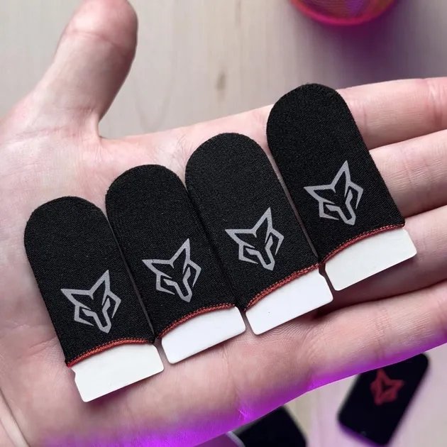 Игровые напальчники для сенсорного экрана телефона Sarafox Wasp Feelers v6 2 пары ( 4 шт) с красным манжетом + бокс PUBG Mobile Call Of Duty 2 StandOFF