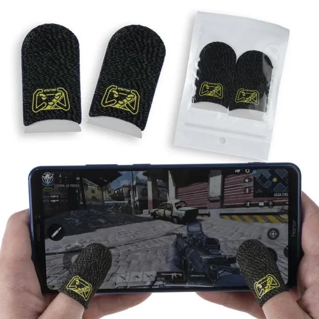 Игровые напальчники Mybuttons Classic черные с логотипом для игр на телефоне планшете pubg cod mobile пубг пабг 2 пары