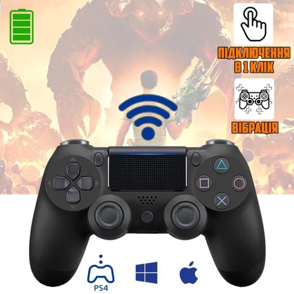 Беспроводной геймпад Doubleshock для PS4 Wireless Bluetooth с двойной вибрацией, джойстик для приставки PS4, PS TV, PS Now, Black Черный