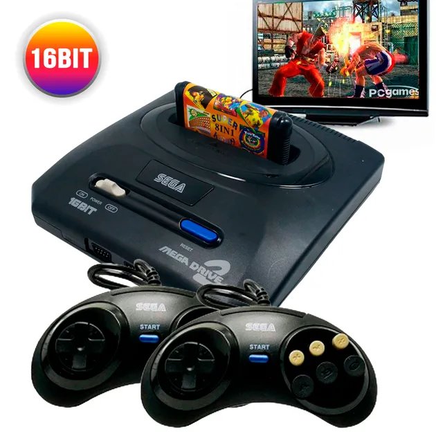 Игровая ретро приставка телевизионная консоль 16 бит Sega-MD2 с поддержкой картриджей и 9 встроенных игр