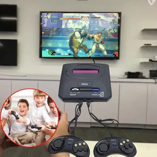 Игровая ретро приставка телевизионная консоль 16 бит Sega-MD2 с поддержкой картриджей и 9 встроенных игр