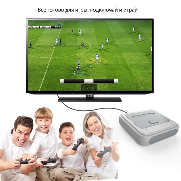 Игровая приставка телевизионная консоль с двумя беспроводными геймпадами и картой памяти 64Гб Sensory S905FX PRO Android 4К 60Гц , с эмулятором PSP, PS1 и Онлайн телевидением