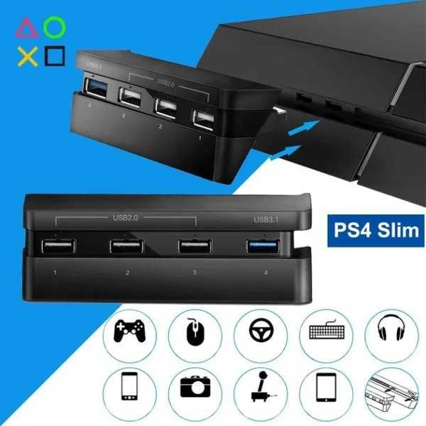 USB Hub на 4 порта USB док станція адаптер для периферійних пристроїв Dobe для PS4 Slim перехідник для Play Station 4