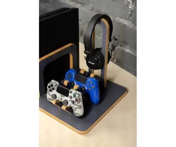 Підставка для приставки PS4 та PS5 DROM підставка для джойстиків та аксесуарів графітова підставка для навушників