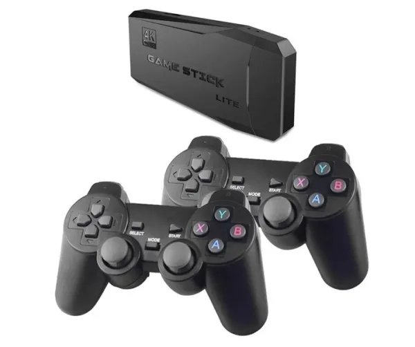 Портативная игровая приставка Game Stick 4K HDMI для телевизора с двумя беспроводными джойстиками, Черный