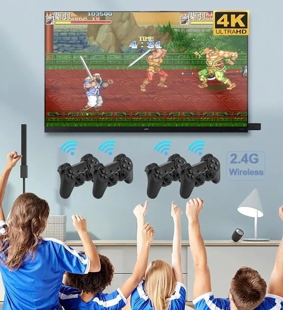 Портативная игровая приставка Game Stick 4K HDMI для телевизора с двумя беспроводными джойстиками, Черный