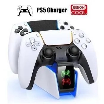 Зарядка для джойстика PS 5 Chargings Station BebonCool Док Станция для PlayStation 5 PS 5 DualSense Dualsense Edge на 2 геймпада с LED RGB подсветкой Белый