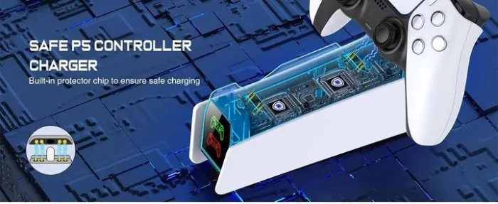 Зарядка для джойстика PS 5 Chargings Station BebonCool Док Станция для PlayStation 5 PS 5 DualSense Dualsense Edge на 2 геймпада с LED RGB подсветкой Белый