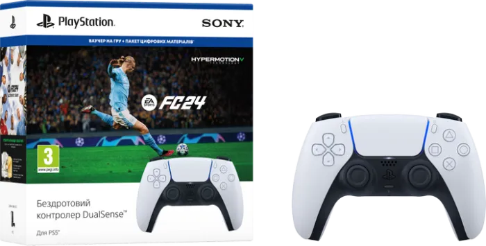 Беспроводной геймпад PlayStation 5 Dualsense White для PS5/PS 5 Digital Edition + Игра EA SPORTS FC24 (1000040600)